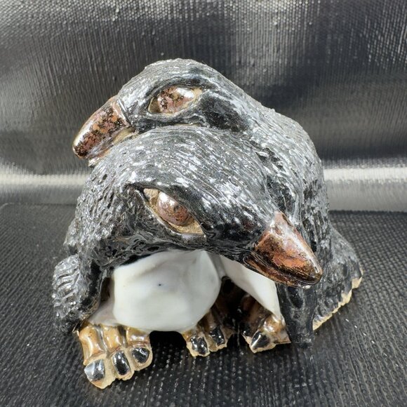Vintage Hand Made Studio Art Pottery Penguin Bird Hugging Figurine Stoneware - Picture 6 of 13